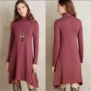 Anthropologie Turtleneck Jersey Knit Dress Asymmetric Hem Size Small